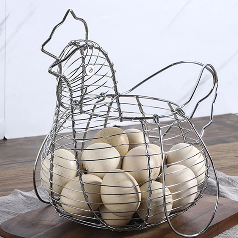 Homewares Chicken Hen Shaped Egg Collection Storage Wire Basket Farmhouse Style Organization 1