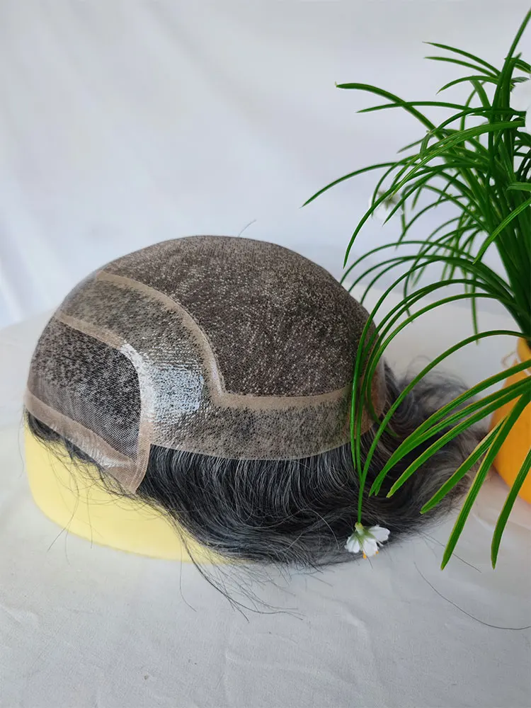 1B20 1B80 Grey Silver Hair Toupee for Men Mono Base with PU Human Hair Pieces Replacement System Lace Front Natural Hairline human hair toupee