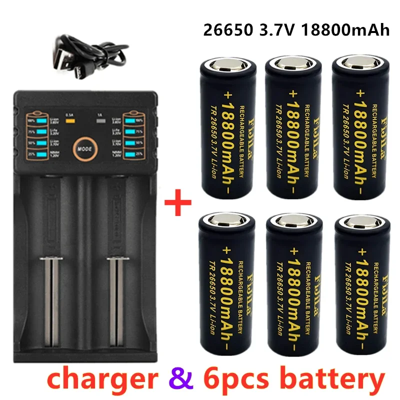100% Originale Hohe Qualitàt 26650 Batterie 18800Mah 3,7 V 50A Lithium-Ionen Akku Fur 26650 Led Taschenlampe + Ladegerasse