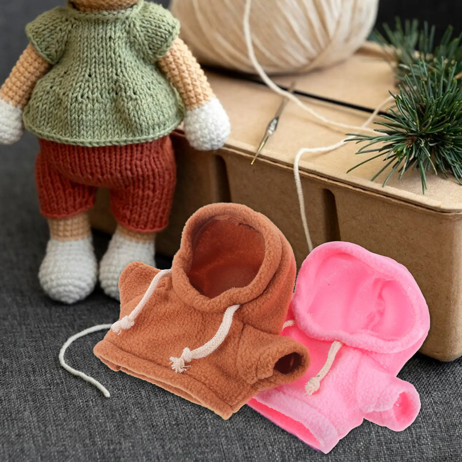 20cm 인형을위한 2Pcs 소프트 베어 후드 의류 미니 의상 교체 의류 겨울 코트 귀여운 유행