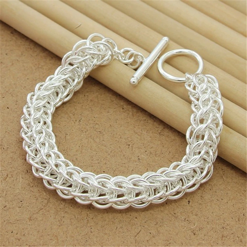 

Classic Style Silver Color Geometric Charm Bracelet Women Men 925 Bracelets Fine Jewelry