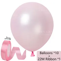 Elegant Pastel Pink Balloon Set with Satin Ribbon - Pack of 10 for Celebrations and Decor (Pearl Pink)