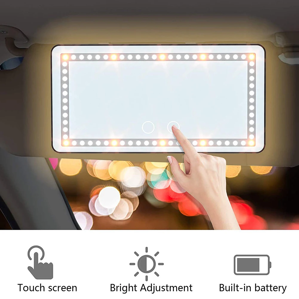 

Car Sun Visor Vanity Mirror Rechargeable LED Makeup Mirror With 3 Light Modes 60 LEDs Dimmable Touch Control