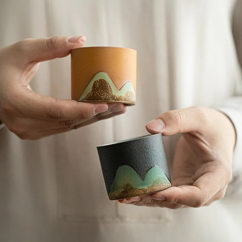 

Tea cup, Chinese style ceramic retro master cup, single , home remote mountain tea set, gift giving, high-end gift b