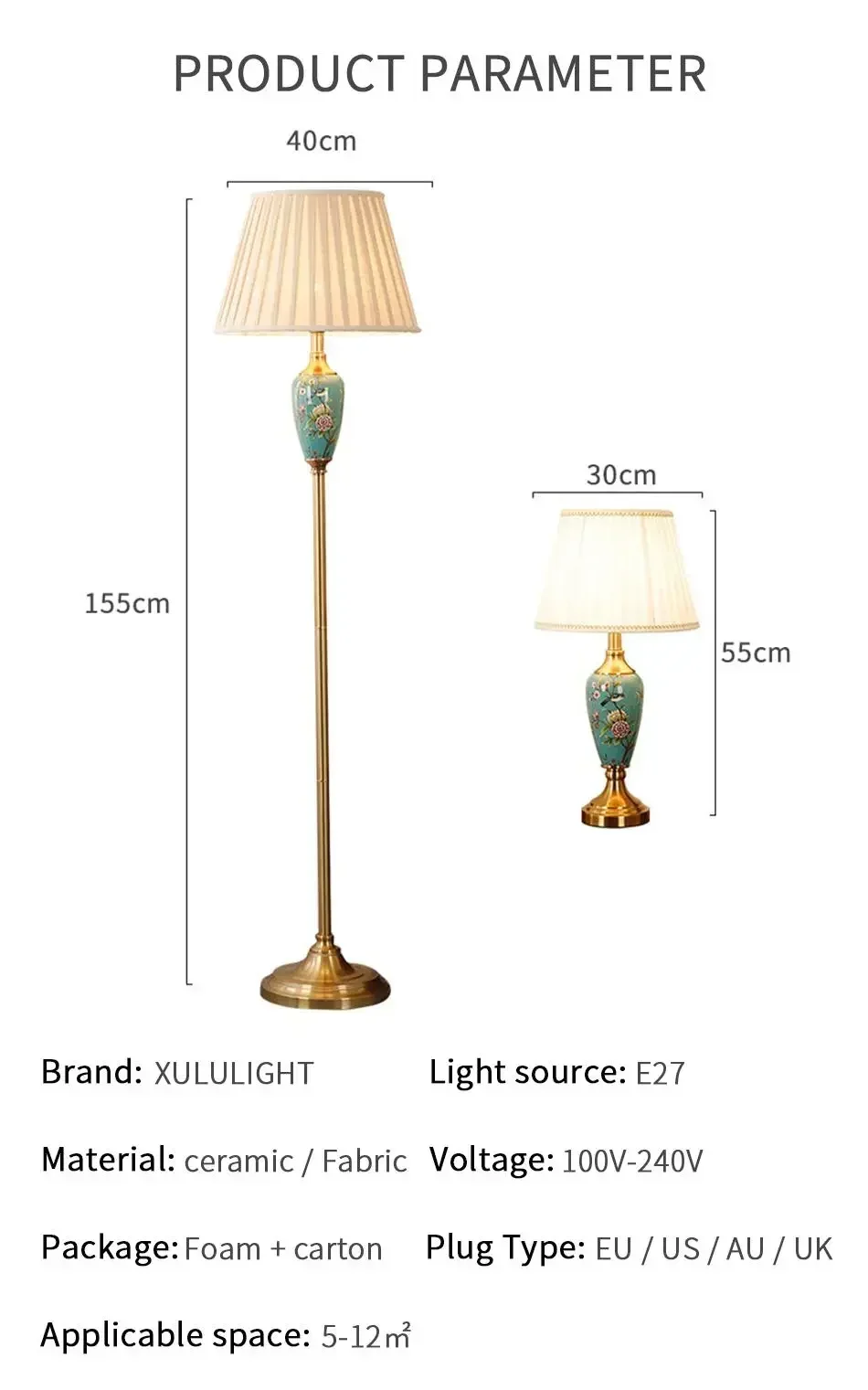 Description Picture 4 of itemCeramic Floor Lamp Home Decoration Sofas Stand Light European Retro Table Lamp Living Room Floor Lamp Bedroom Bedside