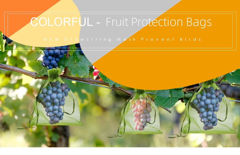 Description Picture 2 of item20-100PCS Grape Protection Bag Fruit Bird-proof Pest Control Drawstring Mesh Strawberry Bags Multi-Size Various Colors Available