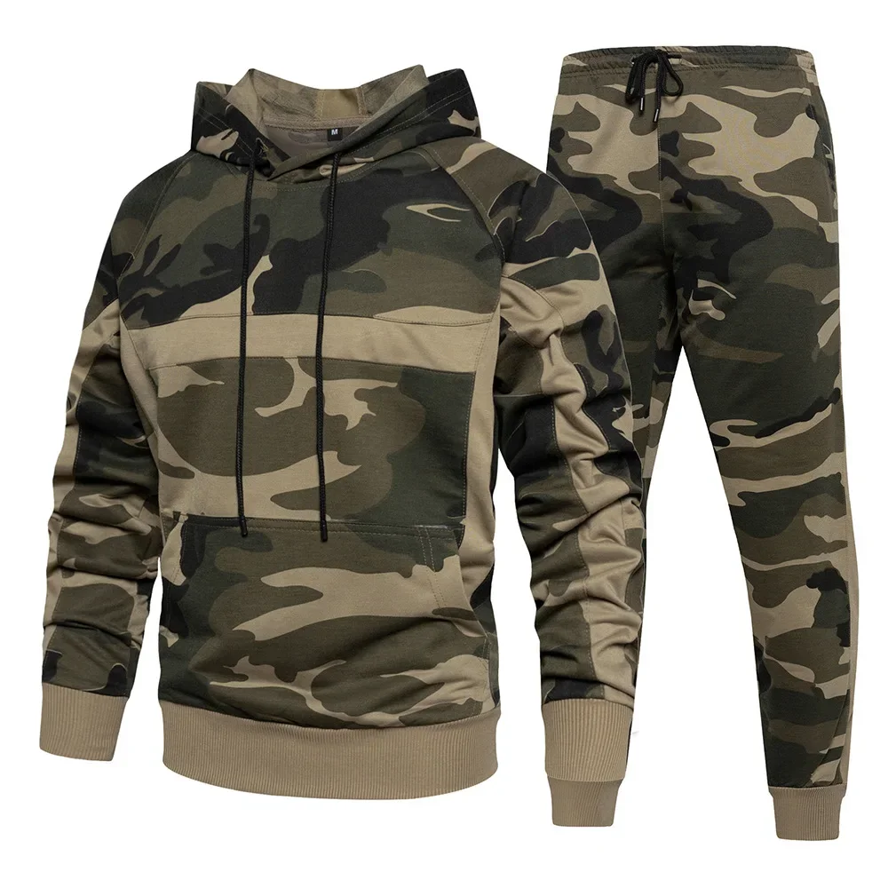 

Men's Camouflage Hoodie & Jogging Sweat Pants Set Sweatshirt for Autumn Winter Sports Camping Hiking Military Hoody Suit