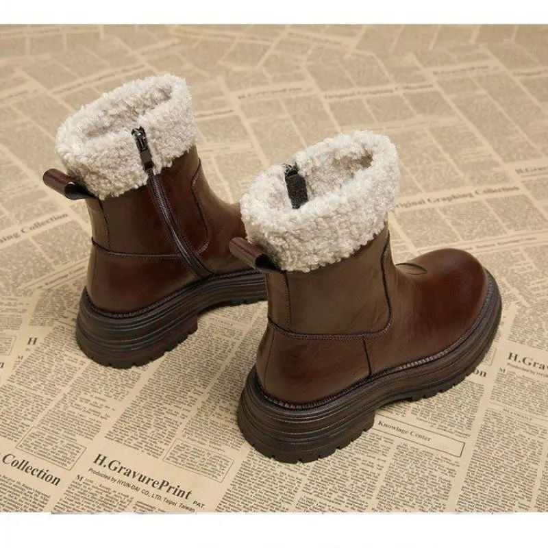 Fashion Faux Lamb Fur Women Knee Boots Plush Thick Sole Ankle Boot Soft Leather Zipper Winter Shoes for Women Warm Knight Boots