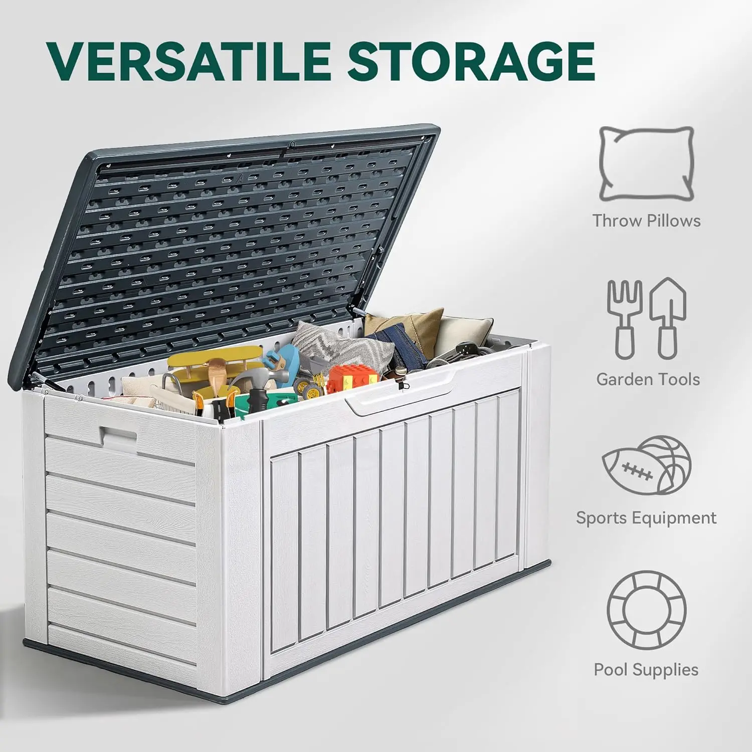 Extra Large160 Gallon Spacious Deck Container, Waterproof Outdoor Storage Chest for Patio Furniture Pillows, Gardening Equipment 4