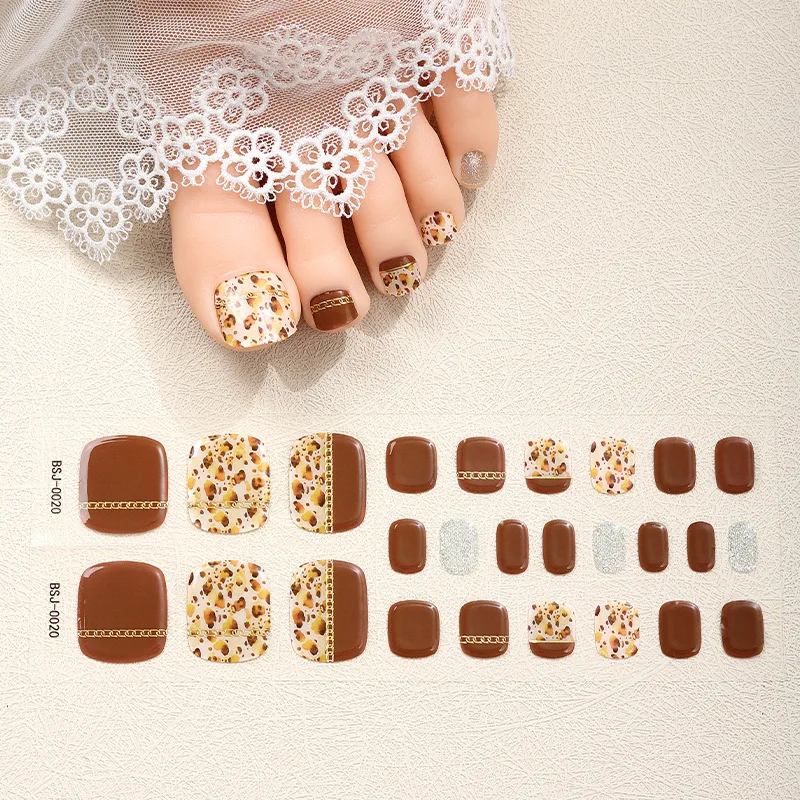 26 pcs Toe Semi Cured Gel Nail Art Polish Stickers Waterproof Full Cover Nail Wraps With Tools Manicure Sticker Decoration