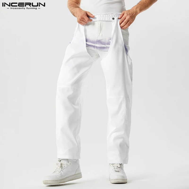 

INCERUN 2023 American Style Mens Trousers Personality Hollow Design Pantalons Casual Streetwear Solid All-match Long Pants S-5XL