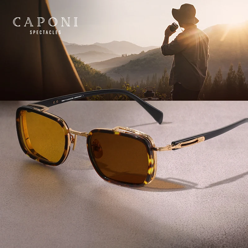 CAPONI Vintage Fashion Sunglasses For Men Polarized Photochromic Titanium  Acetate Shades UV400 Original Brand Sun Glasses BS055 - AliExpress