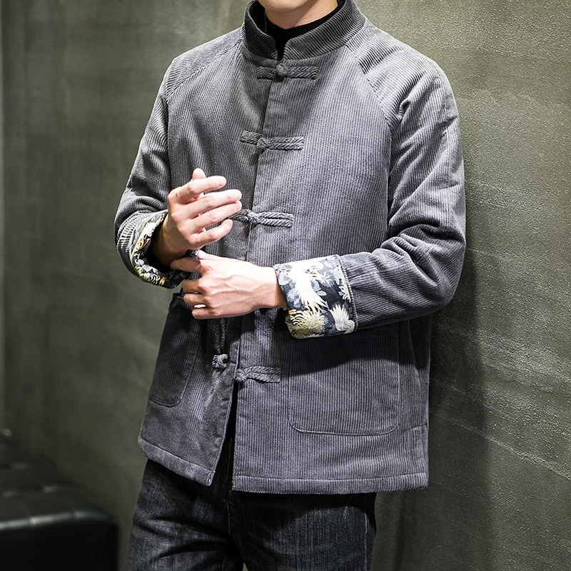 2023 Winter Men's Corduroy Chinese Tang Style Cotton Padded Jacket  Winter Plush Thickened Warm Wadded Coats