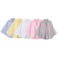 HXAO chemise femme chemisier surdimensionné chemise d'été et chemisier jaune rose blanc chemise rayée élégante grande taille chemises à manches longues 2