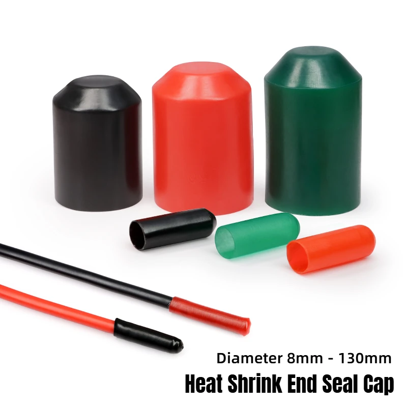 1/5pcs Diameter 8~130mm 2:1 Heat Shrink End Seal Cap Adhesive Glue Lined PE Insulate Wrap Wire Protect Cover Bottom Cable Sleeve