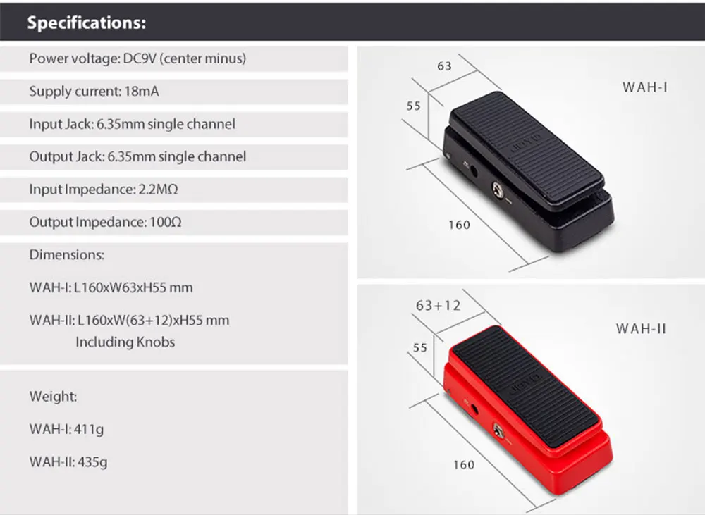 WAH-II Wah Pedal Volume Control 2 in 1 WAH-WAH Pedal Effector 6-speed Adjustable