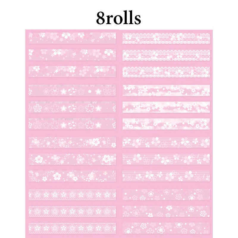 Mr.Paper 4롤 스프링 벚꽃 시리즈 글리터 PET 와시 테이프 핑크 사쿠라 장식 저널 스크랩북 DIY 다이어리 캘린더
