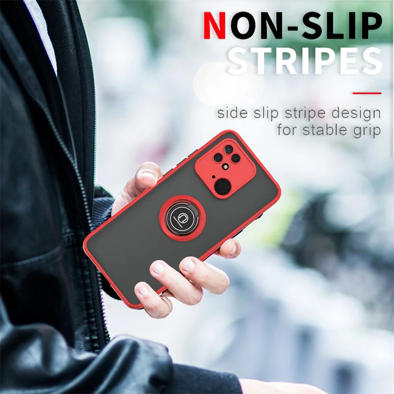 Shockproof Matte Phone Case with Magnetic Ring Stand Holder and Armor Protection