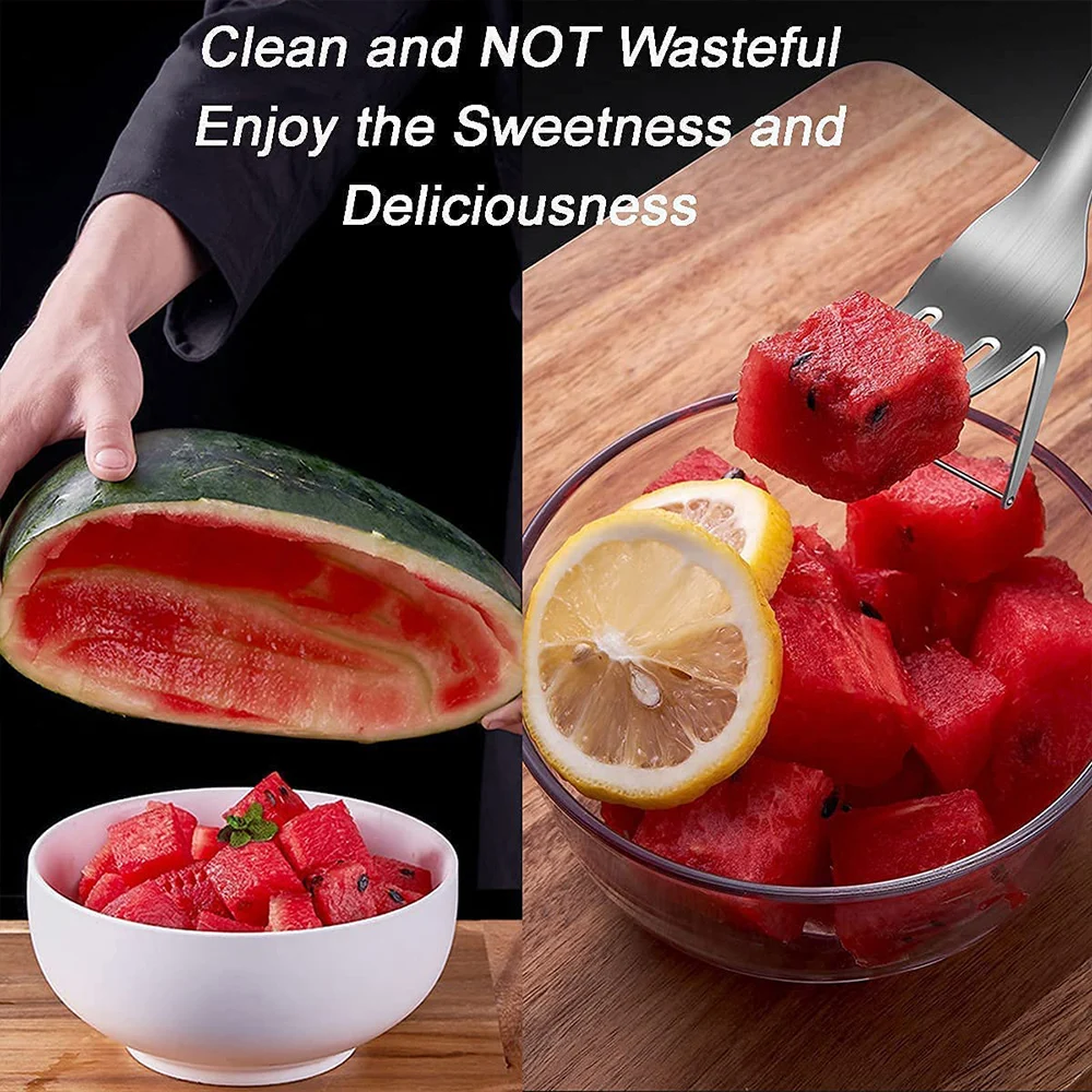 2 In 1 Watermelon Slicer Cutter Stainless Steel Fruit Forks Portable Tableware