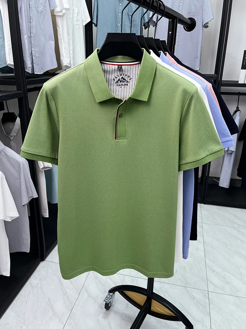 Luxury 100% cotton men's short sleeve polo shirt fashionable stripes comfort texture summer new high-end business casual T-shirt 25 Sa3621c76e9d84f8a8b25f829cb8624d5O