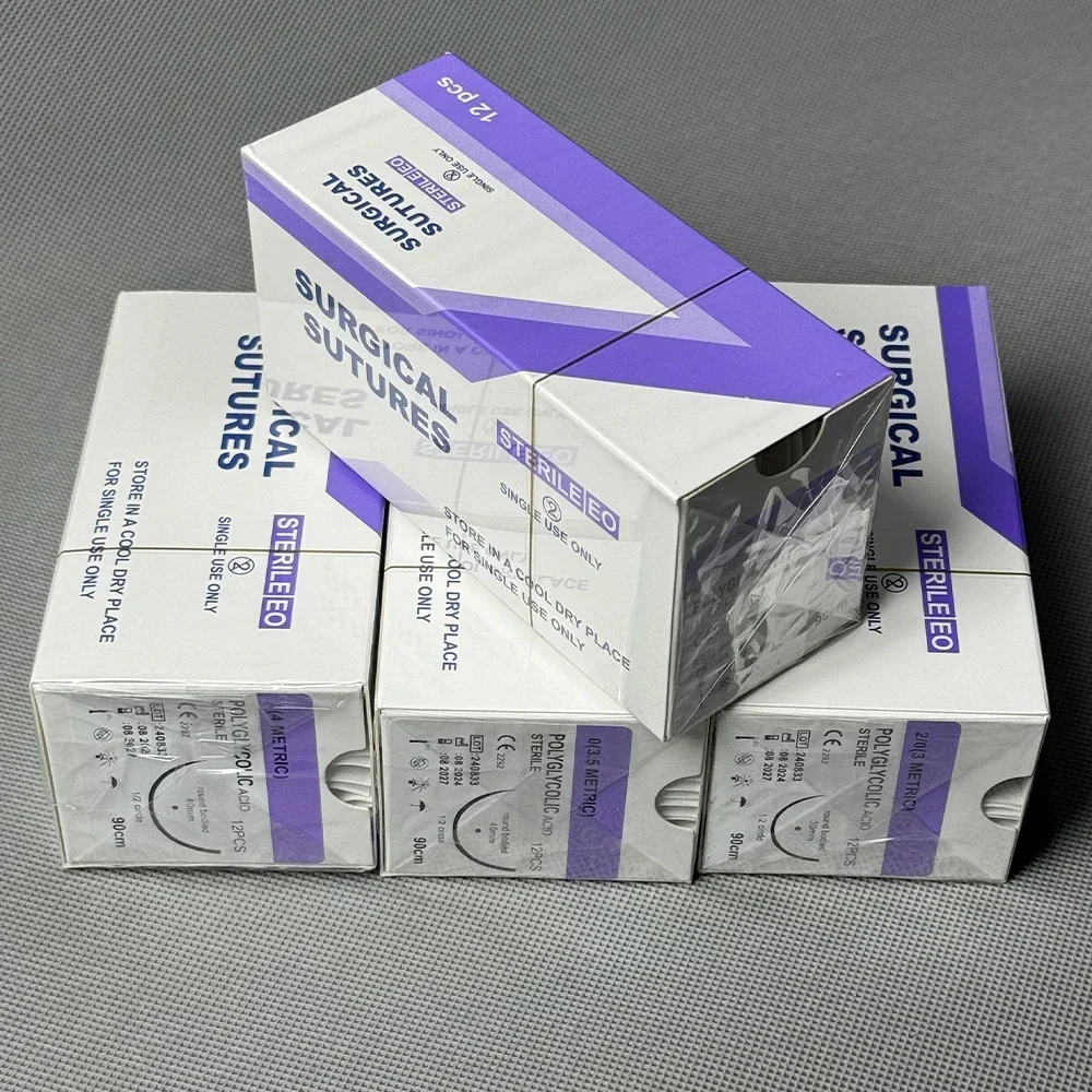 Absorbable Suture Thread 12 Pcs Special For Pet 90cm PGA Sutures With Needle Polyglycolic Acid Sterile Pet Use