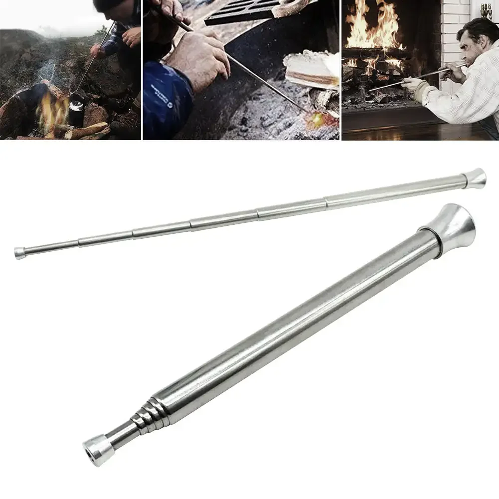 Fire Blow Pipe Telescopic Camping Blow Fire Tube Blower Stainless Steel Pipe Campfire Tool for Outdoor Picnic BBQ Fireplace bbq air blower
