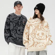 

Japanese Fashion Bear Pullover Sweater Men's 2021 Spring and Autumn Jacquard Craft Loose Couple Knit Sweater Winter Sweater Men