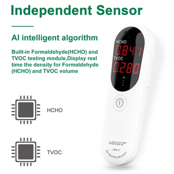NOYAFA 다기능 공기질 HCHO CO2 테스터, LED 디지털 디스플레이, 습도 온도 모니터, 조명 알람, 스마트 홈, JMS11