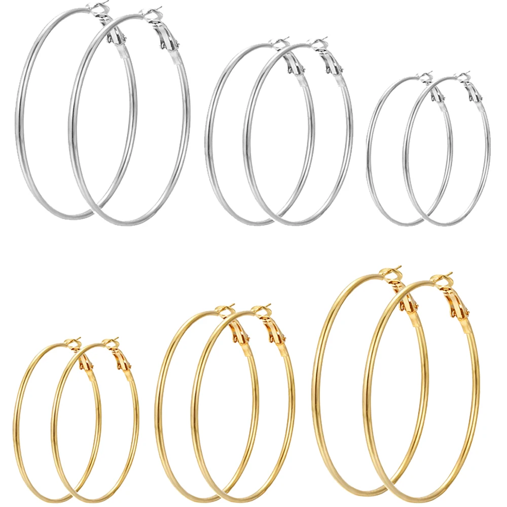 6 Pairs Hoop Earrings Hyperbole Big Metal Hoop Earrings Set for Women Simple Round Circle