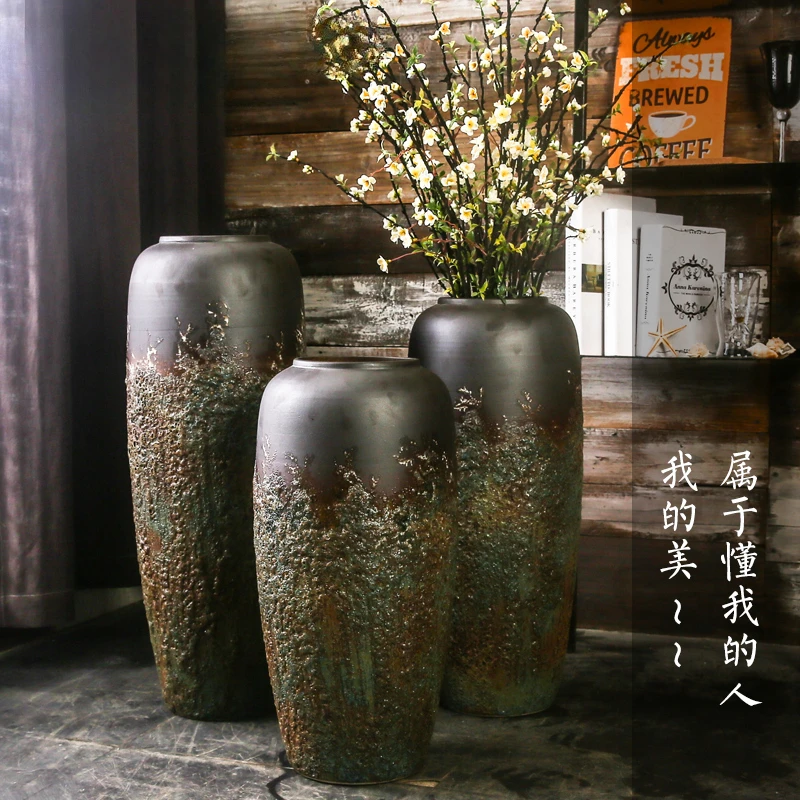 

The product can be customized.Large vase ornaments, living room floor, old stoneware flower arrangement vases,