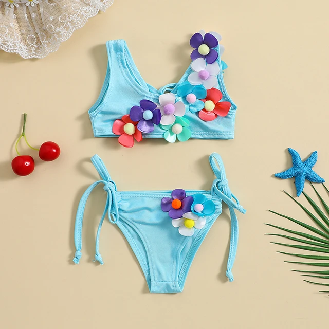 Princess Beachwear Kids Girls Swimsuits 3D Flower Bikini Set Bathing Suit  Tie-Up Split Swimwear For Summer Toddler Infant - AliExpress