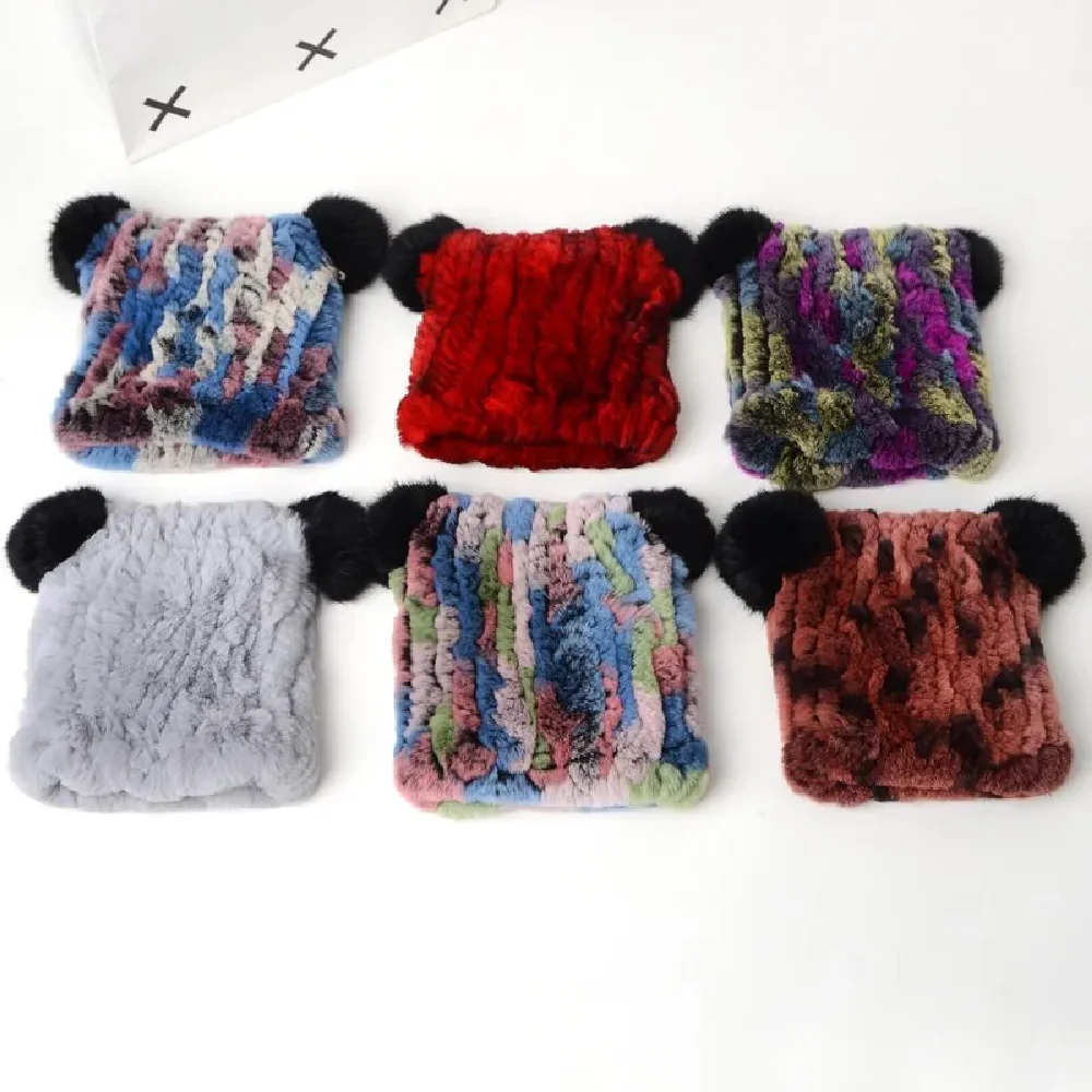 

Шапка из натурального меха кролика Рекс, детская зимняя теплая двухсторонняя шапка с помпоном из лисьего меха, мягкая, высокоэластичная, ручной работы