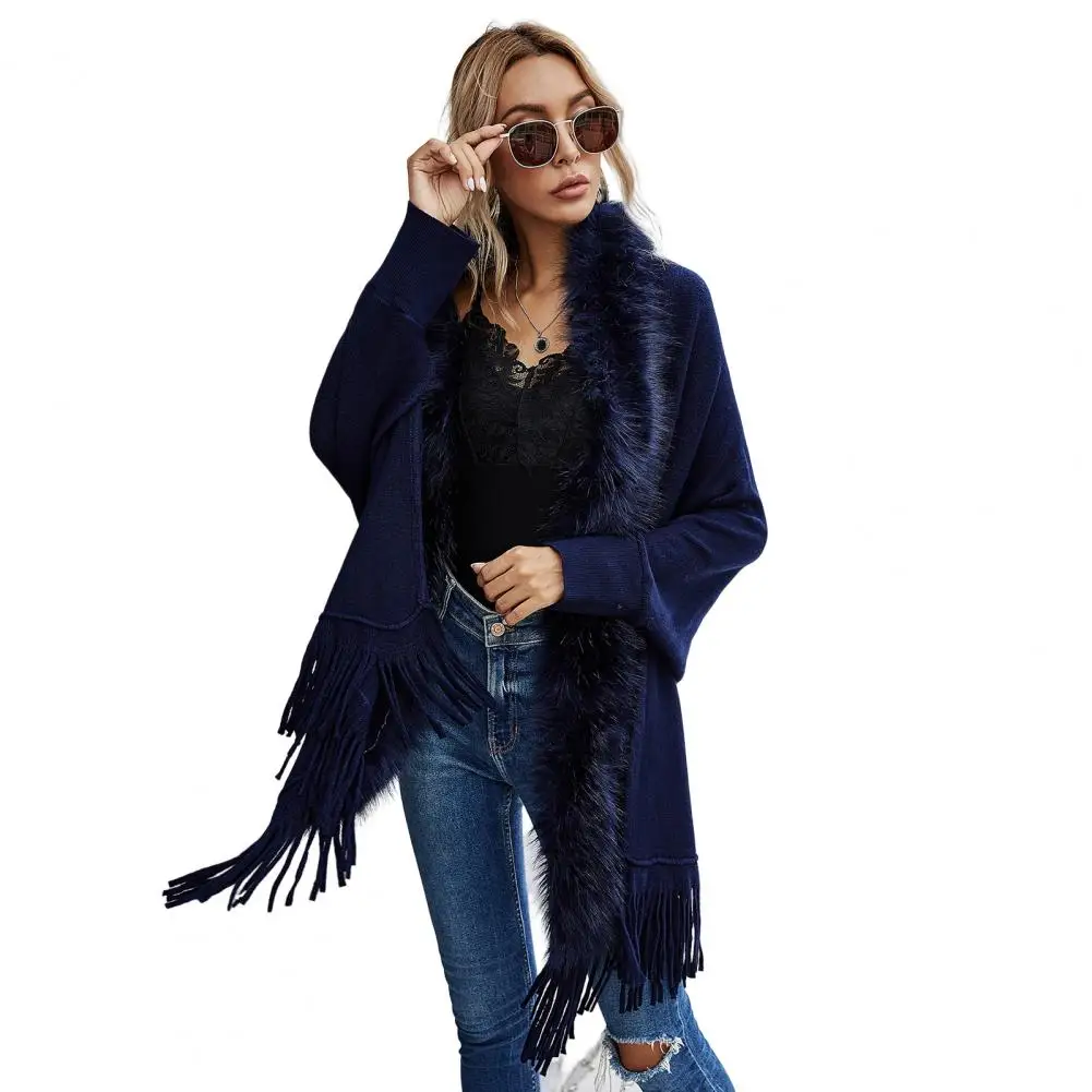 Cardigan Poncho à Franges Pour Femme - Veste Châle Oversize, Tricot Batwing, Confortable