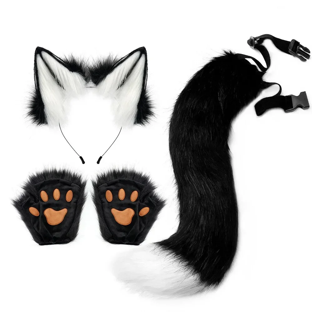 4-piece Set of Plush Ears and Tail Set, Artificial Plush Wolf Ears Hair Clips Hair Accessories Halloween Cos Accessories