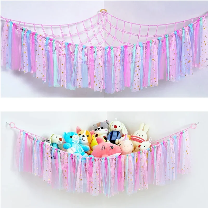 With Tassels Hammock Storage Net for Stuffed Animals Holder and Plush Toy Hammock Soft Cuddly Toys Large Corner Hanging Net 5