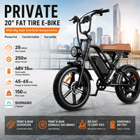 OBX-G60 Vélo électrique à pneus larges de 20 pouces pour adultes, vélo électrique 250W avec batterie amovible 48V 15Ah, Shimano 7 vitesses, suspension avant et arrière, freins à disque hydrauliques, grand siège confortable, autonomie de 45-65 km, vélo électrique tout-terrain City Cruiser noir 1