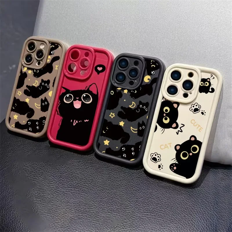 Adorable Moon and Stars Cat Silicone Phone Case - Korean Inspired Design