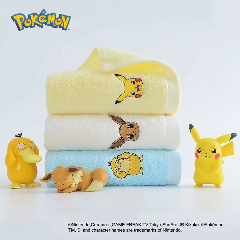 

3pcs/set Pokemon Eevee Psyduck Pure Cotton Pikachu Children Towel Washcloth Absorb Water No Hair Loss Face Towel Cute Cartoon