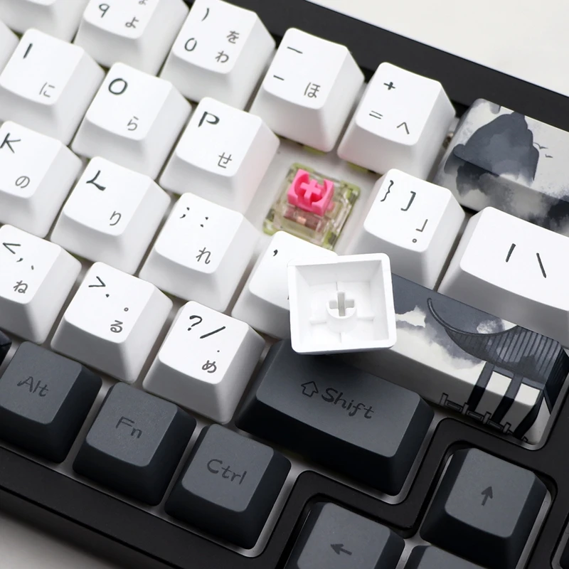 Elegante Ink Lotus Keycap Oem Altura 140 Teclas Keycaps para Interruptores mx Gk61 Rk61 68 980 108 Iso Key Dye Subb Japonês - Imagem 4