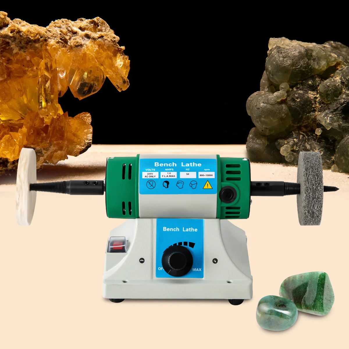 320W AC Polisher Machine Adjustable Variable Speed Multi-function Jewelry Rock Polishing Buffer Bench Lathe with 2 Cloth Wheels — view 2