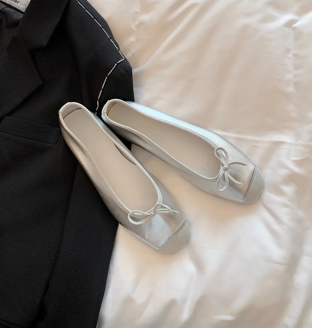 

Fashion Genuine Leather Ballet Flats Round Toe Butterfly-knot Beautiful Women's Shoes High Quality Designer Flats Slip-On Flats