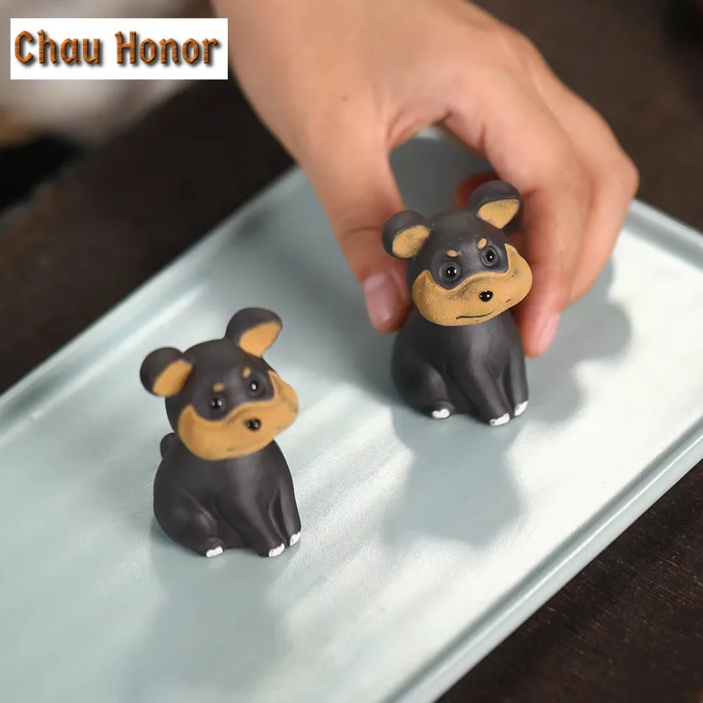 Yixing Handmade Purple Clay Teapet Lucky Zodiac Bee Dog Statue Ornaments Sculpture Tea Figurine Desktop Crafts Teaset Decoration
