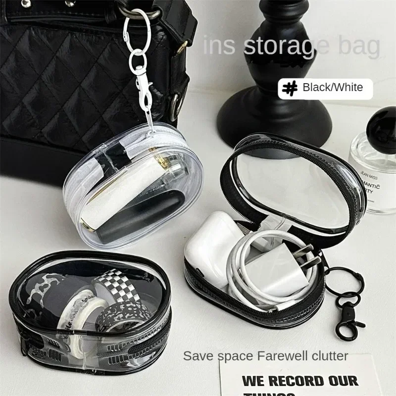 Round PVC transparent charging cable storage bag cable organizer box mobile phone charger portable headphone storage pouch