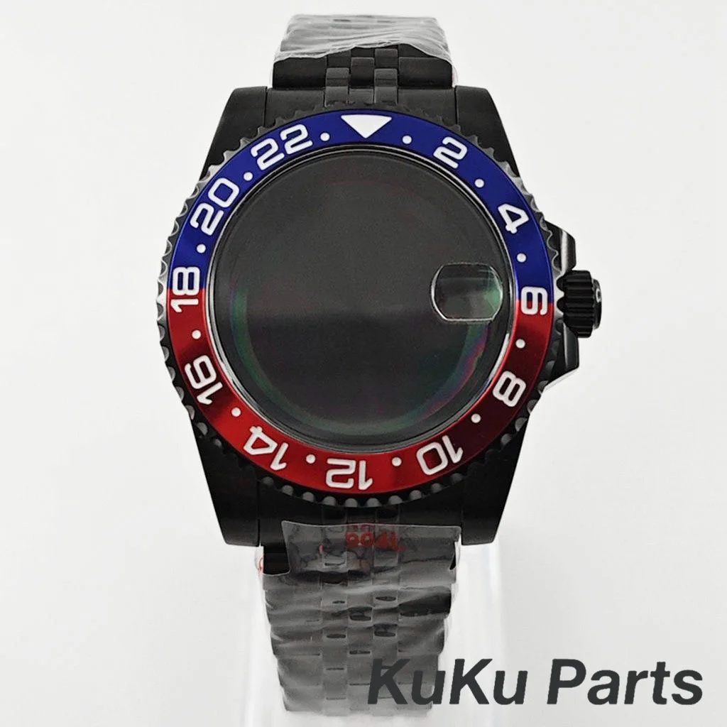 Black Purple GMT Bezel Watch Case with PVD Black Jubilee Bracelet and Sapphire Crystal