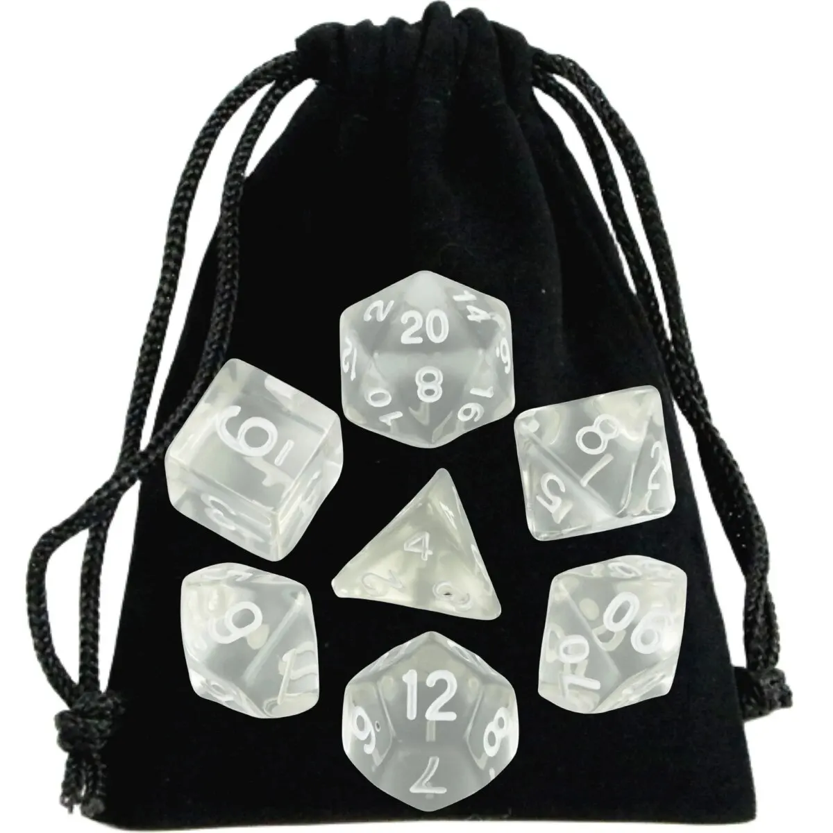 High-Quality Transparent Polyhedral Dice Set in Vibrant Colors for Tabletop and Party Games