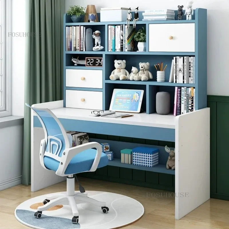 Simple Children's Table with Bookshelf Household Lifting Desk Primary School Student Bedroom Writing Study Table and Chair Set
