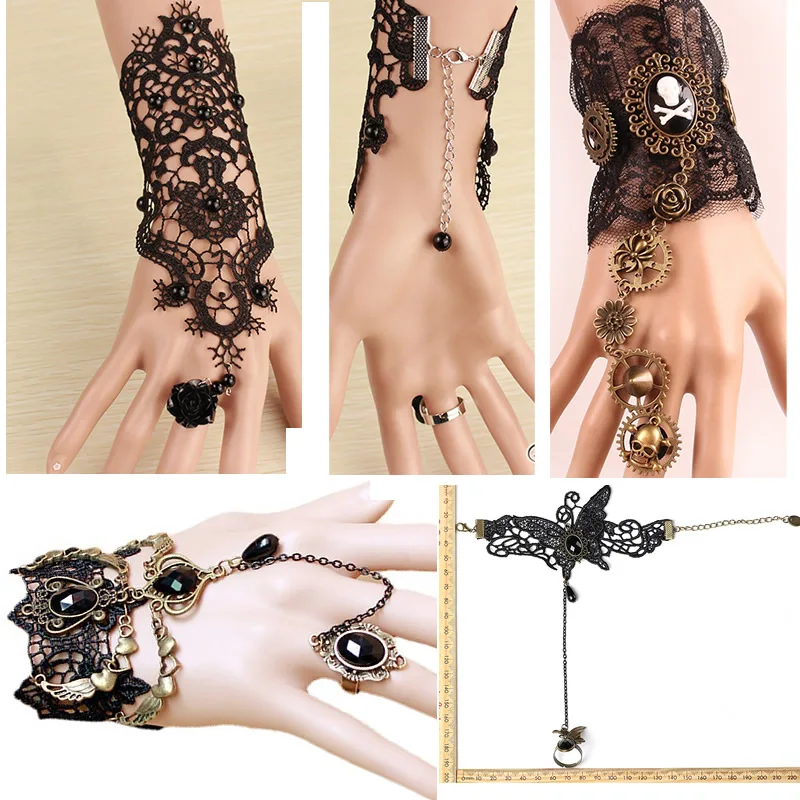 Stainless steel bracelet fashion bracelet fashion jewelry Rose Retro Gothic Women Lace Flower Hand Slave Harness Bracelet