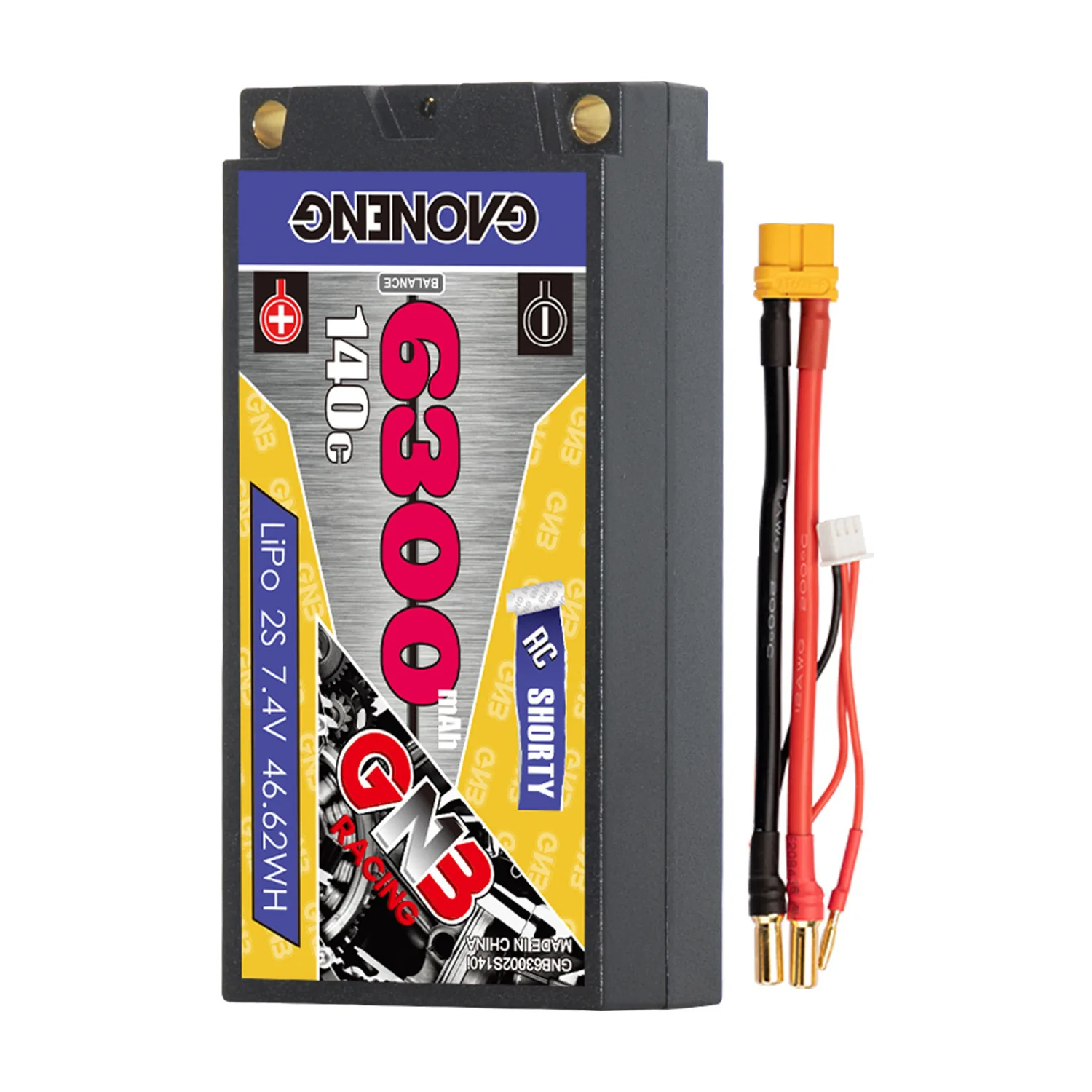 GNB 2S Shorty 7.4V 6300mAh 140C/280C RC Lipo Battery With 5mm Bullet Deans Ultra Plug for RC Car Truck Boat FPV Drones Parts