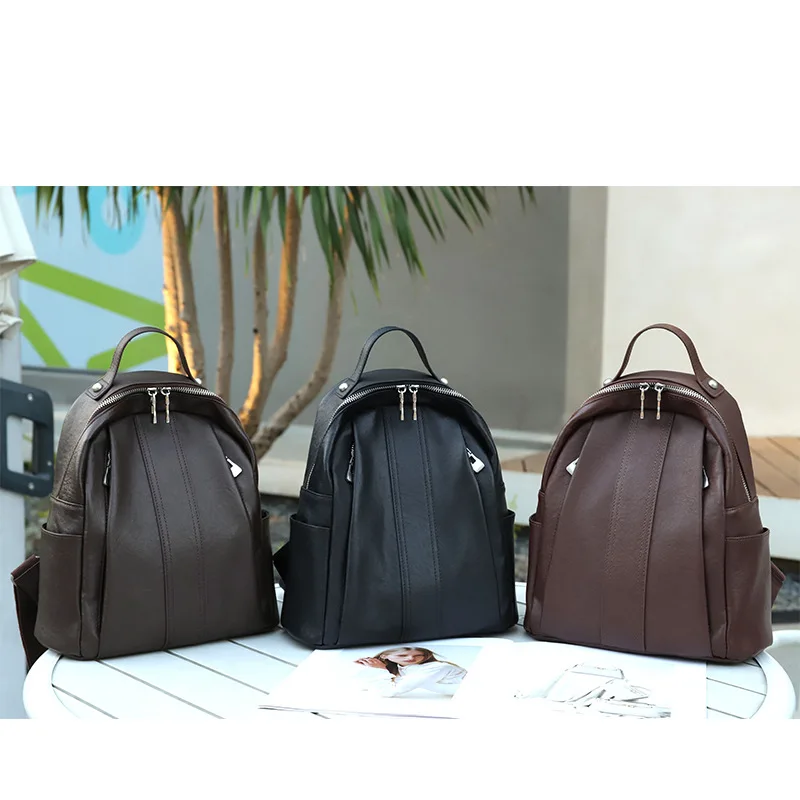 Layer Soft Leather Backpack Women Fashion Large Capacity Backpack