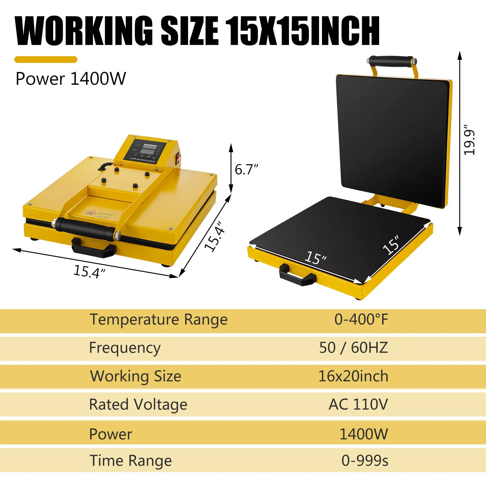 Clamshell Heat Press Machine, Heat Transfer, DIY Digital Sewing, Away Embossing Folder, Sublimation Printing Machine, 15x15"